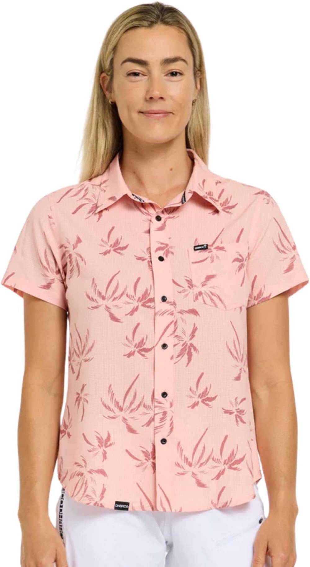 Dharco | Women's Tech Party Shirt | Size Large In Pink Palm | Spandex/polyester
