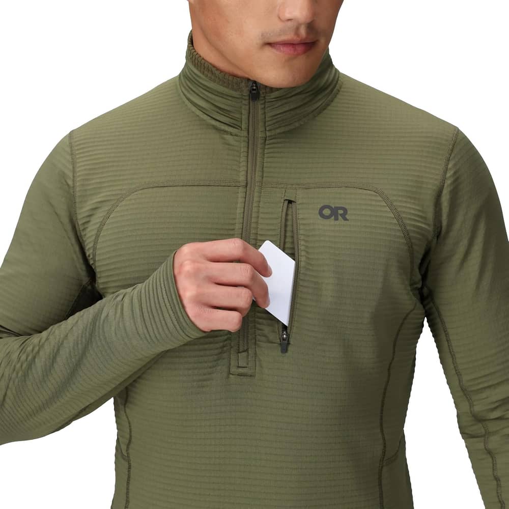 Outdoor Research Men's Vigor Grid Fleece Half Zip in Ranger Green - Image 3 of 6