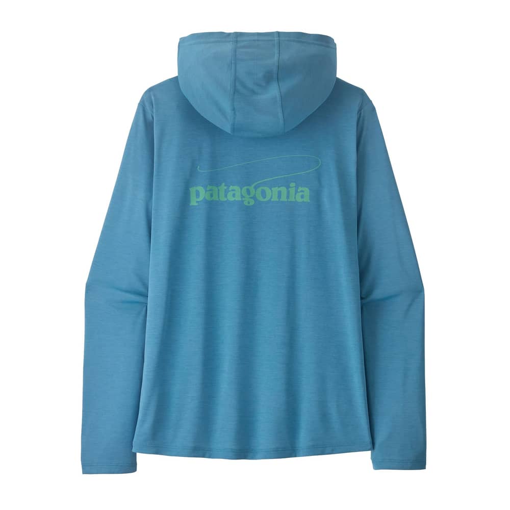 Patagonia Women's Cap Cool Daily Hoody - Casting Logo in Shore Blue / Light Shore Blue X-Dye - Image 2 of 2