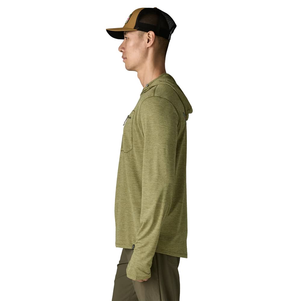 Patagonia Men's Cap Cool Sun Hoody - Fitz Roy Trout in Caper Green / Buckhorn Green X-Dye - Image 6 of 10