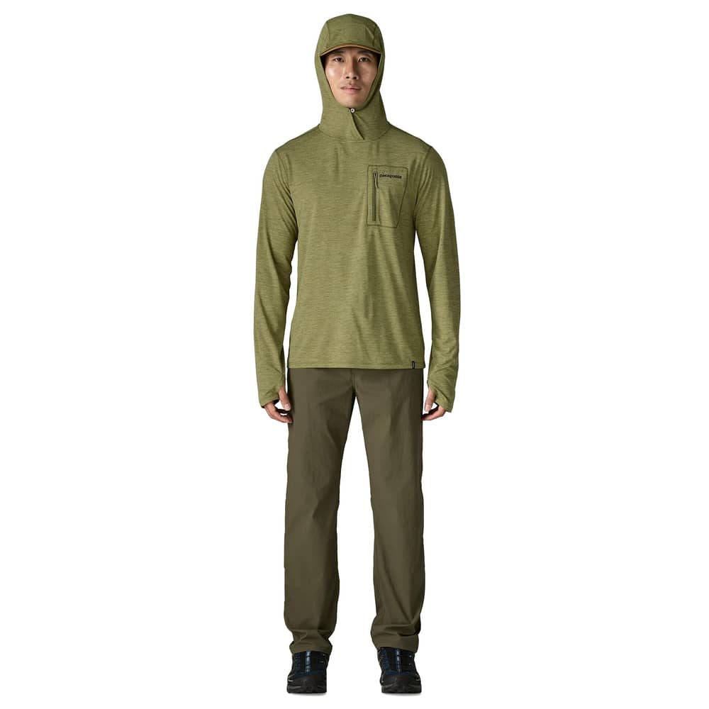 Patagonia Men's Cap Cool Sun Hoody - Fitz Roy Trout in Caper Green / Buckhorn Green X-Dye - Image 5 of 10