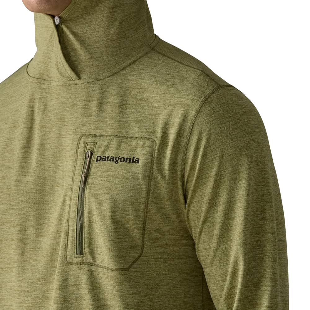 Patagonia Men's Cap Cool Sun Hoody - Fitz Roy Trout in Caper Green / Buckhorn Green X-Dye - Image 7 of 10