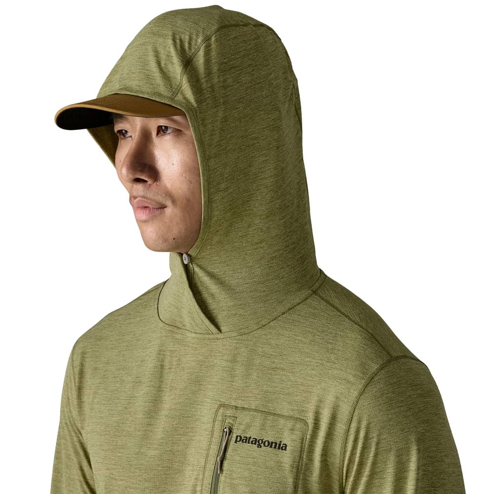 Patagonia Men's Cap Cool Sun Hoody - Fitz Roy Trout in Caper Green / Buckhorn Green X-Dye - Image 8 of 10