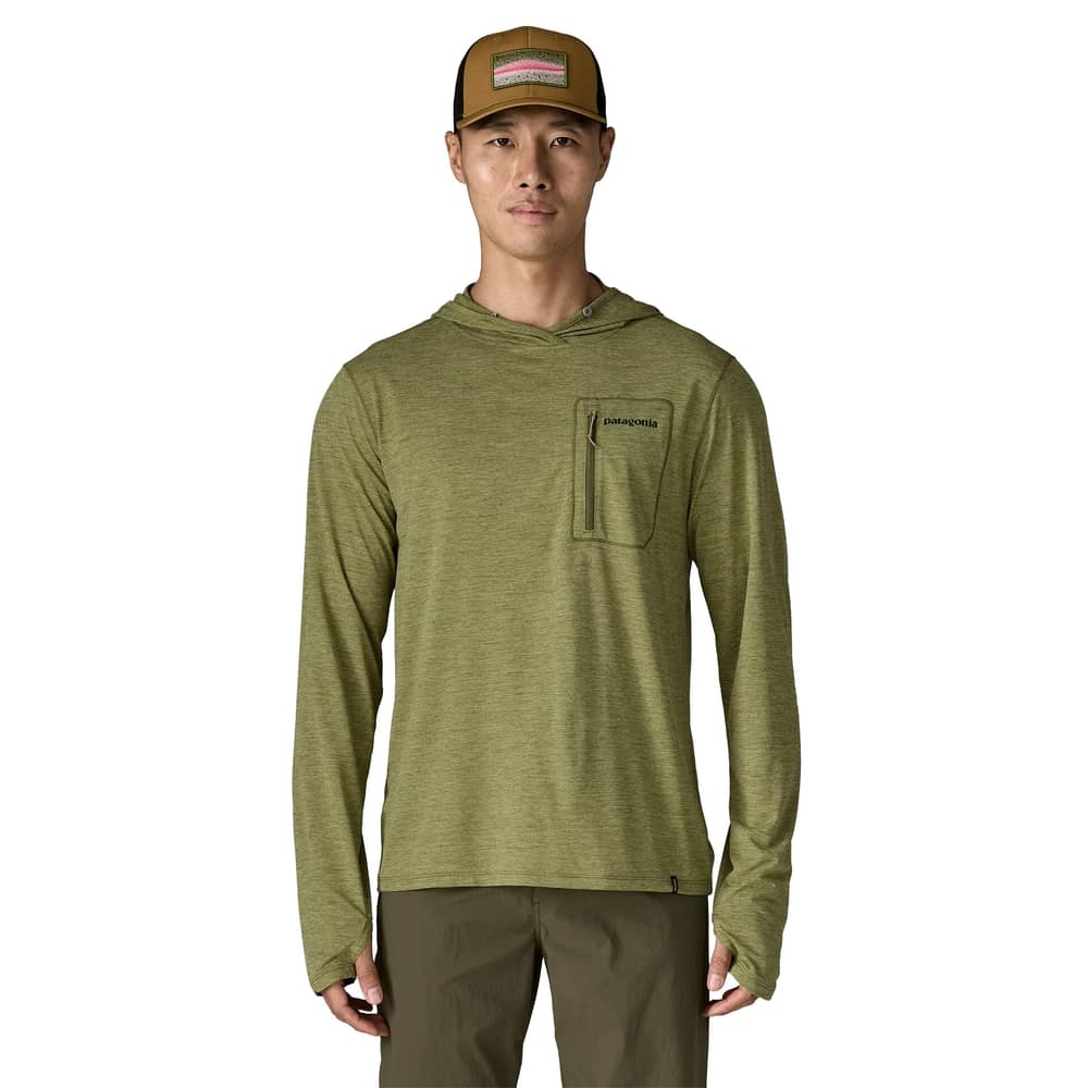 Patagonia Men's Cap Cool Sun Hoody - Fitz Roy Trout in Caper Green / Buckhorn Green X-Dye - Image 3 of 10