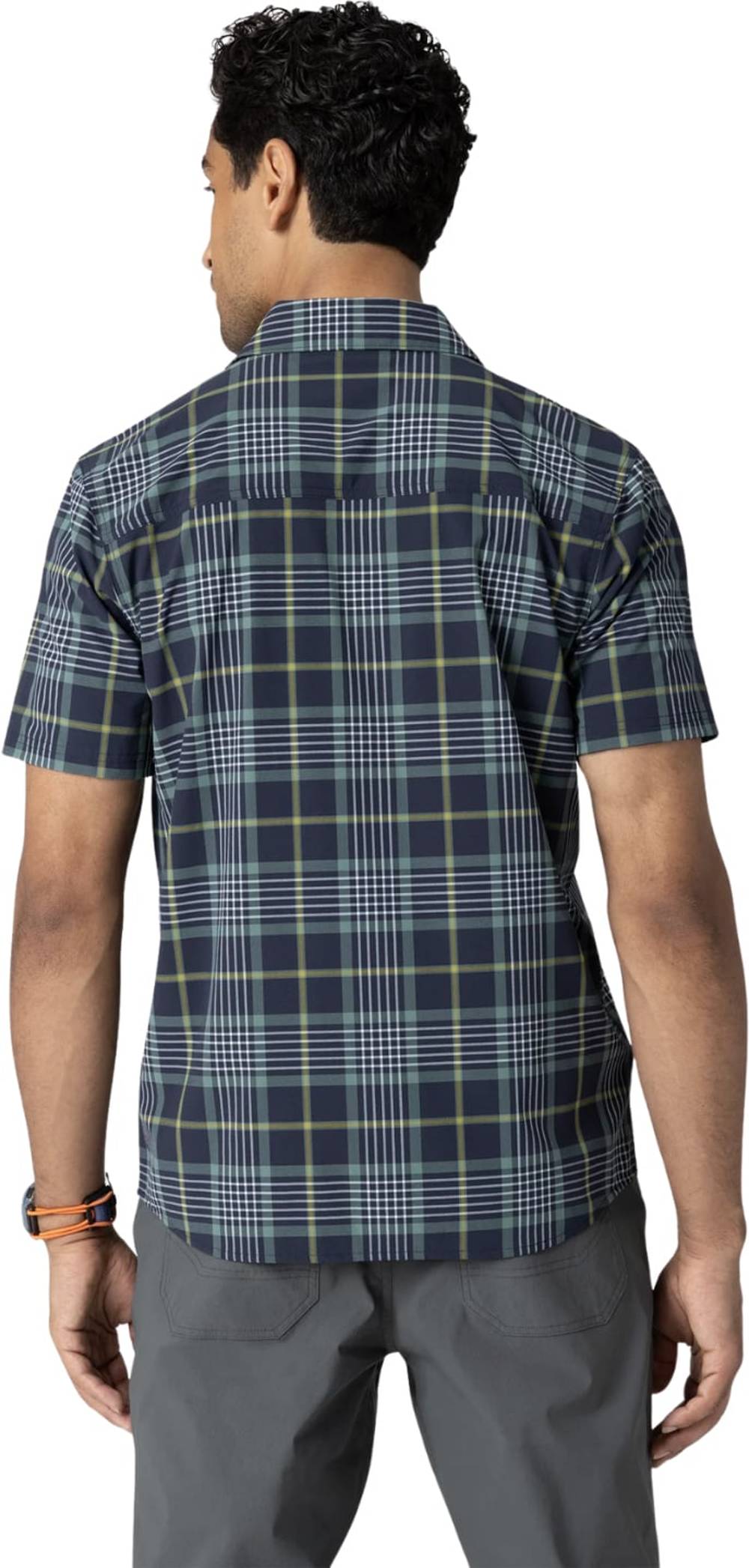 Outdoor Research Men's Astroman Short Sleeve Sun Shirt in Dark Navy Plaid - Image 3 of 3