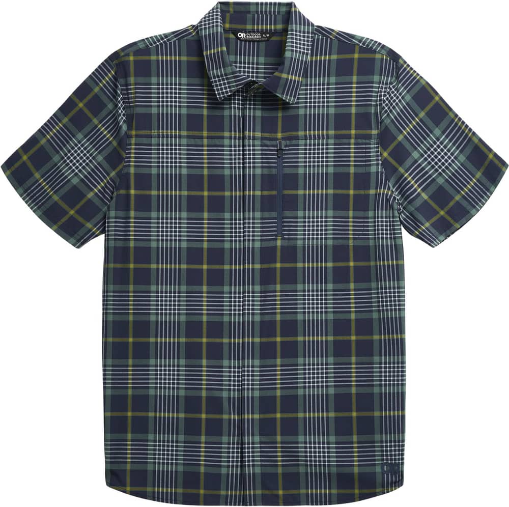 Outdoor Research Men's Astroman Short Sleeve Sun Shirt in Dark Navy Plaid - Image 1 of 3