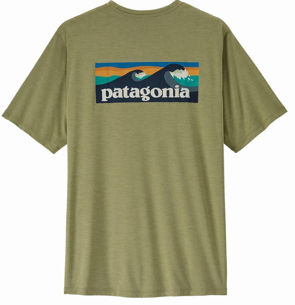Patagonia Men's Cap Cool Daily Shirt - Boardshort Logo in Gumtree Green / Light Gumtree Green X-Dye - Image 2 of 2