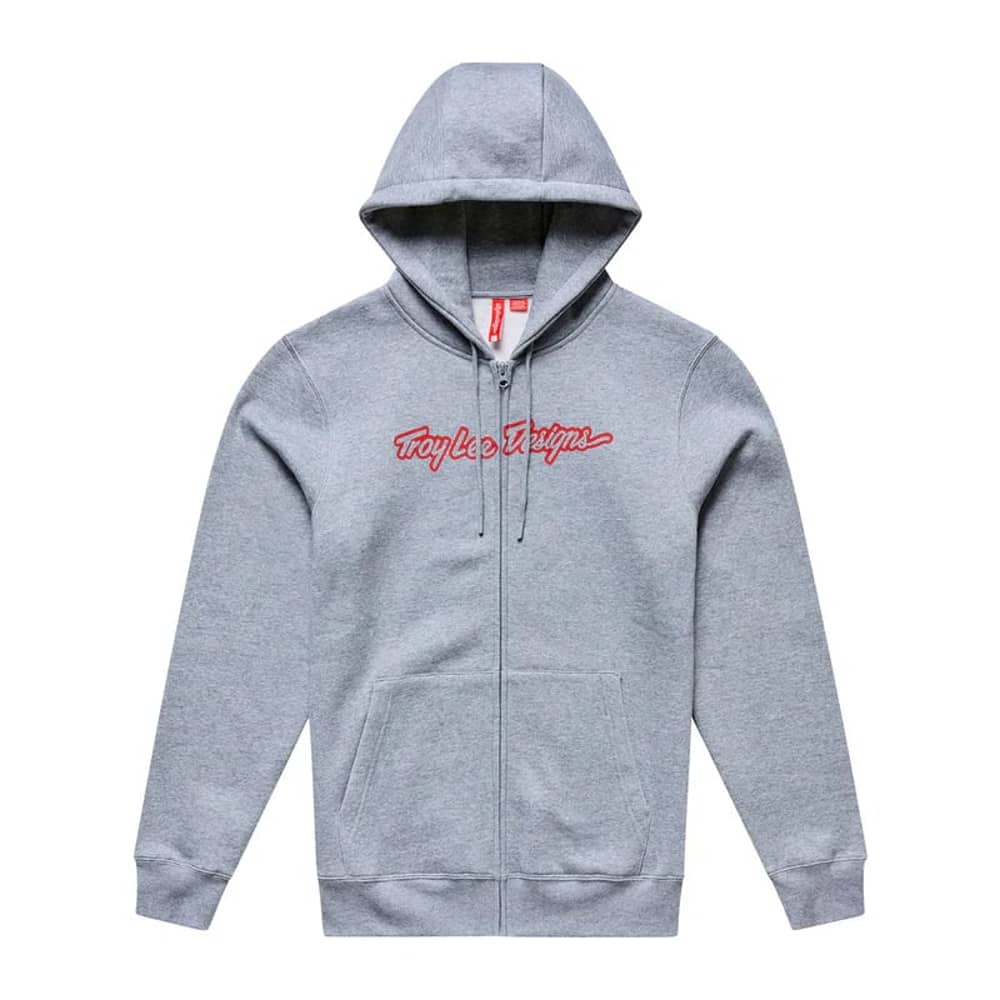 Troy Lee Designs Signature Zip Up Hoodie in Gray Heather/Red - Image 1 of 3