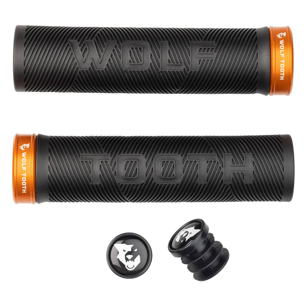 Wolf Tooth Components | Echo Lock On Grips Black Grip With Orange Collar | Rubber