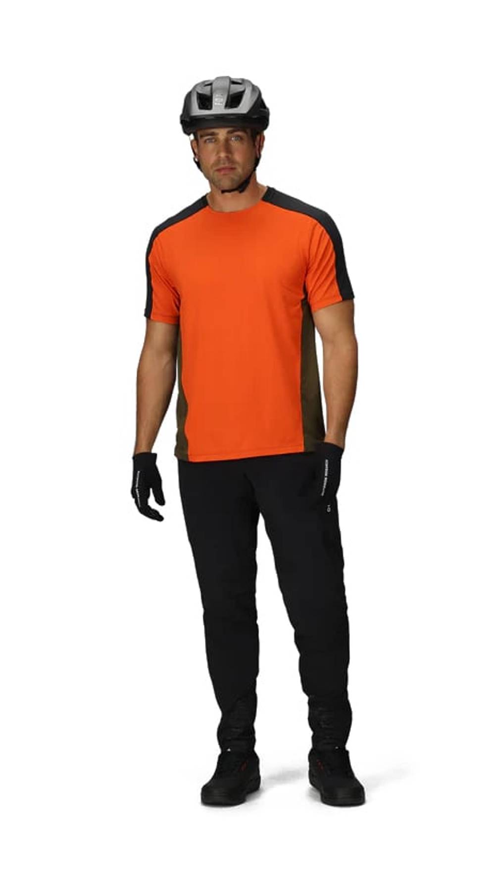 Outdoor Research Men's Freewheel Short Sleeve Jersey in Black/Spice/Dark Olive - Image 4 of 4