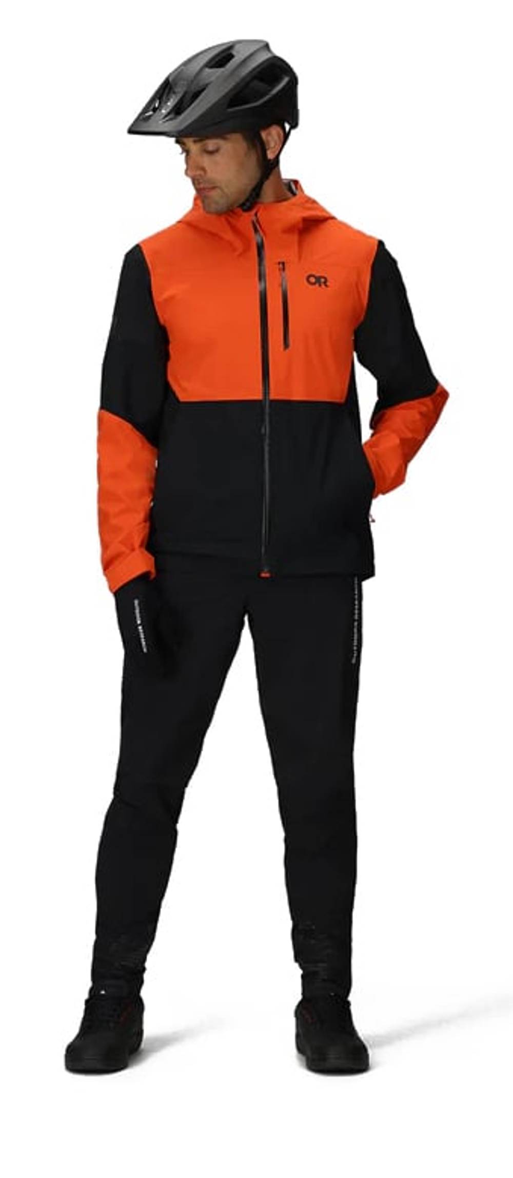Outdoor Research Men's Freewheel Stretch Rain Jacket in Spice/Black - Image 4 of 4