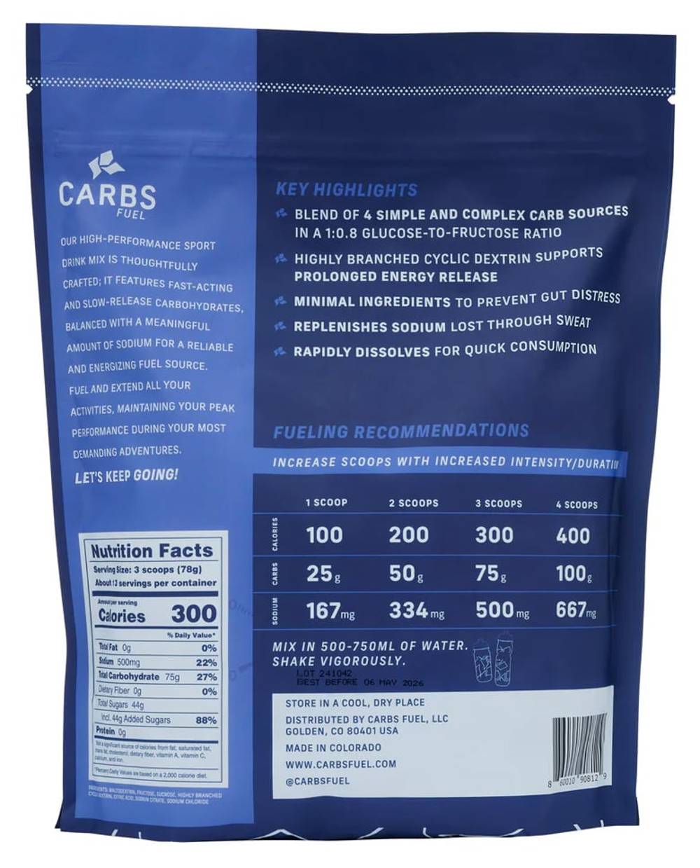 Carbs Fuel Original Drink Mix 1000g Stand Up Pouch - Image 2 of 2