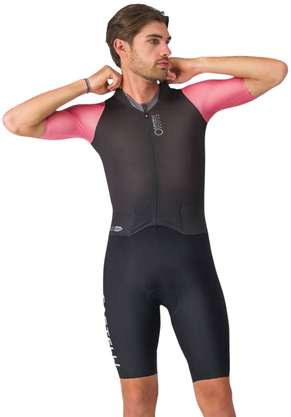 Castelli Saturday Morning Skinsuit in Black/Rosa Giro/Smoky Gray - Image 1 of 2