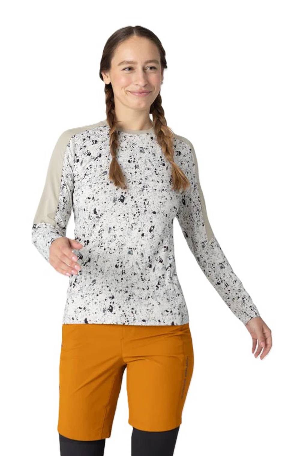 Outdoor Research Women's Freewheel MTB Long Sleeve Jersey in Pro Khaki/Oyster Creekside Print - Image 2 of 3