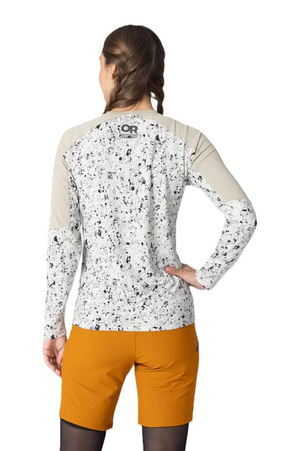 Outdoor Research Women's Freewheel MTB Long Sleeve Jersey in Pro Khaki/Oyster Creekside Print - Image 3 of 3