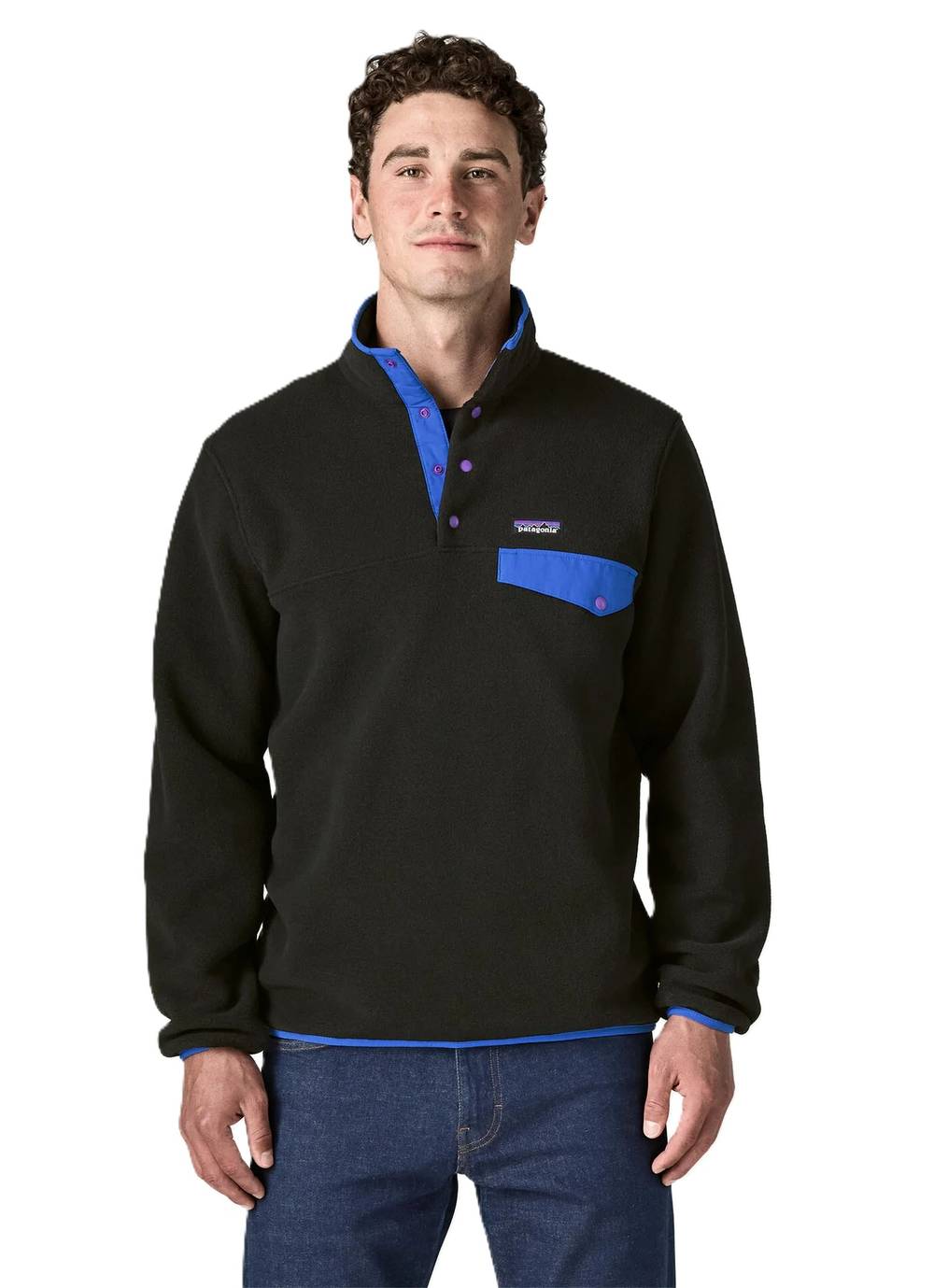 Patagonia Men's Lightweight Synchilla Snap-T Fleece Pullover in Black/P6 Blue - Image 2 of 3