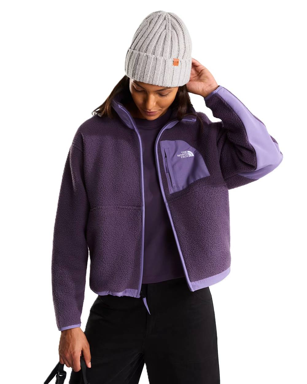 The North Face Women's Performance Fleece Full Zip Hoodie in Endless Dusk Dark Heather/Grounded Plum - Image 3 of 4