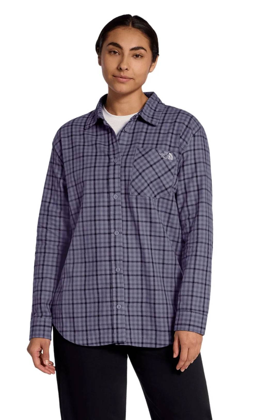 TNF Women's Mountain Falls Flannel Button-Down L/S Shirt in Grounded Plum Mini Shadow Plaid - Image 1 of 1