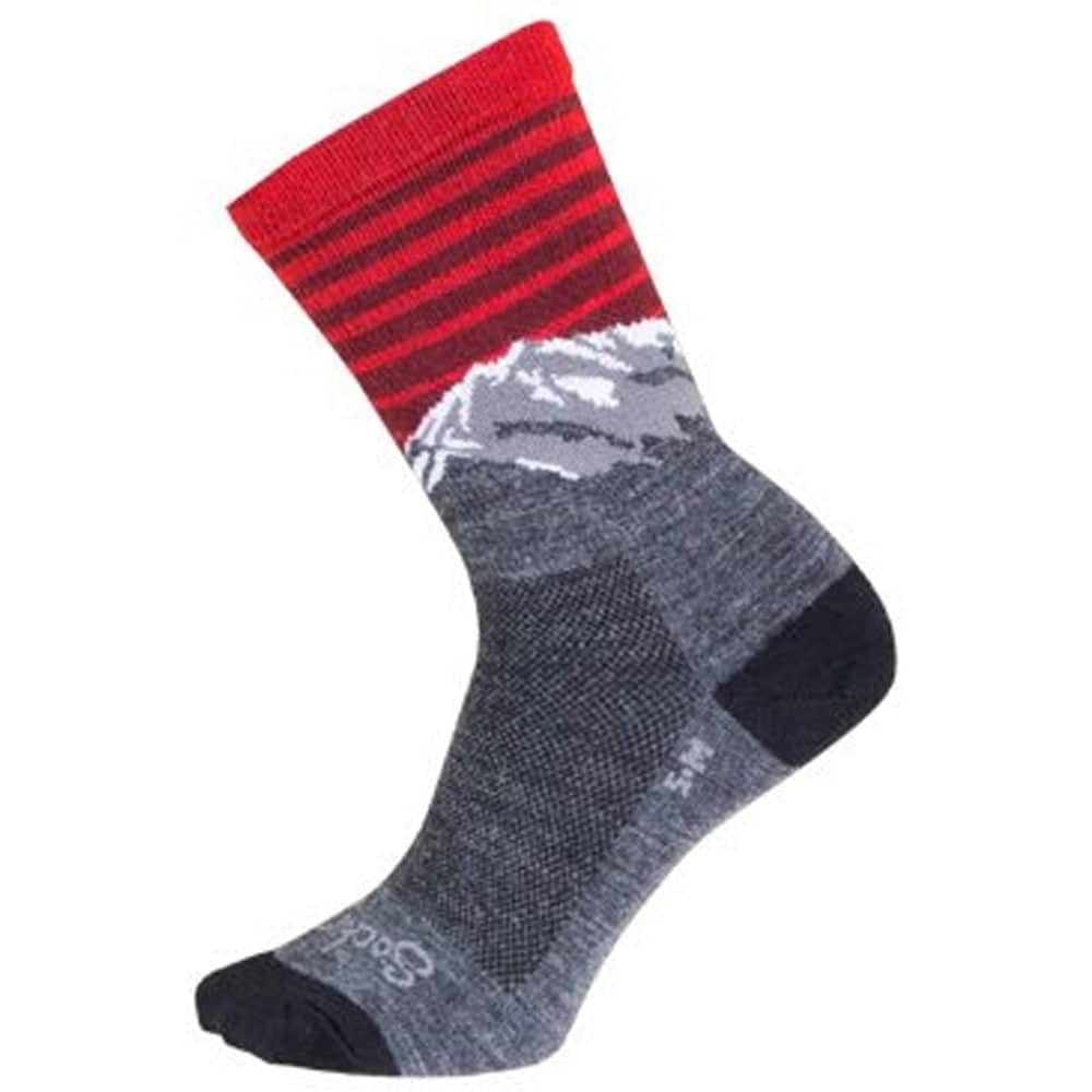 Sock Guy Summit 6" Wool Crew Socks in Grey/Red - Image 4 of 4