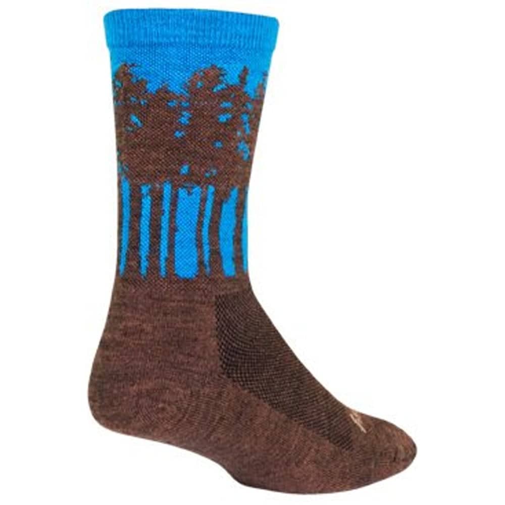 Sock Guy Tree Line 6" Wool Crew Socks in Brown/Blue - Image 1 of 4