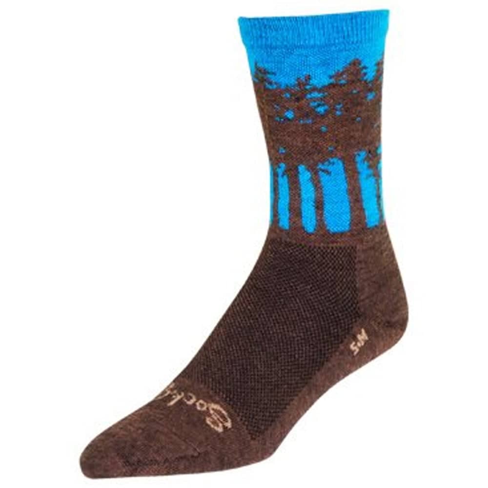Sock Guy Tree Line 6" Wool Crew Socks in Brown/Blue - Image 2 of 4