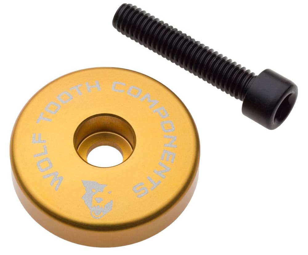Wolf Tooth Components | Ultralight Stem Cap With Integrated Spacer | Gold | 5Mm Spacer | Aluminum