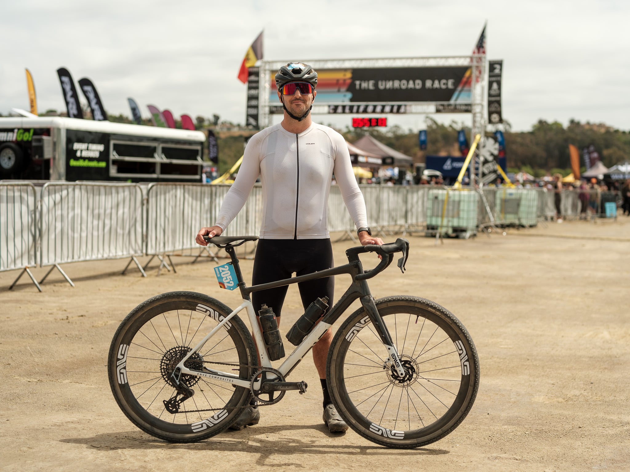 Chandler standing with his bike after finishing the Wafer route.