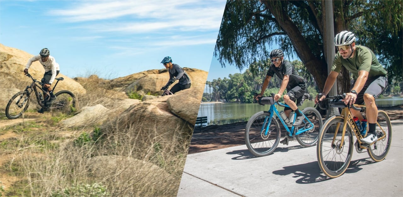 Riders out on the road and the trail